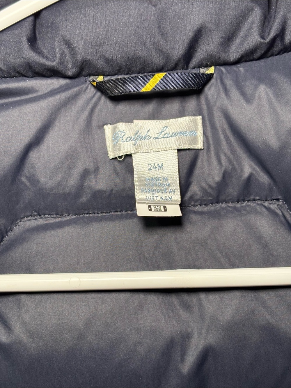 Ralph Lauren Navy Puffer Jacket with Yellow Accent - Picture 4 of 5